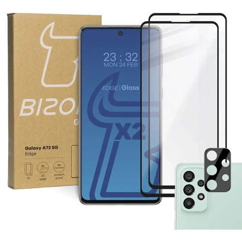 Kup Bizon Glass Edge edzett üveg - [2 PACK] + lencsevédő Samsung Galaxy A73 fekete - BIZ1258 - {ean13} - Sklep Home Screen