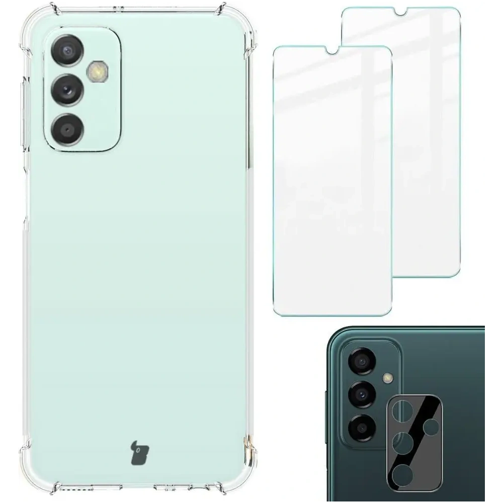 Etui + 2x szkło na ekran + szkło na obiektyw Bizon Case Clear Pack do Samsung Galaxy M13 / M23 5G przezroczyste