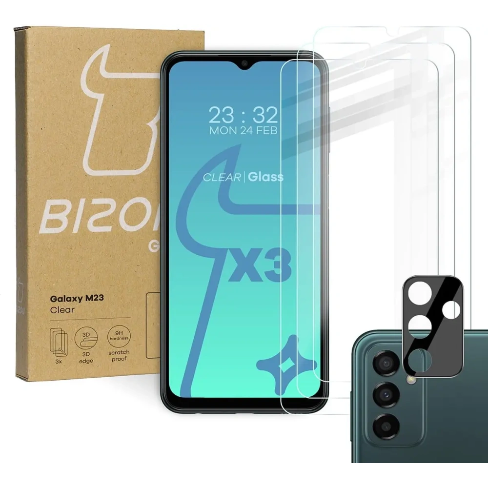 3x szkło hartowane Bizon Glass Clear + szkło na obiektyw Samsung Galaxy M13 / M23 5G