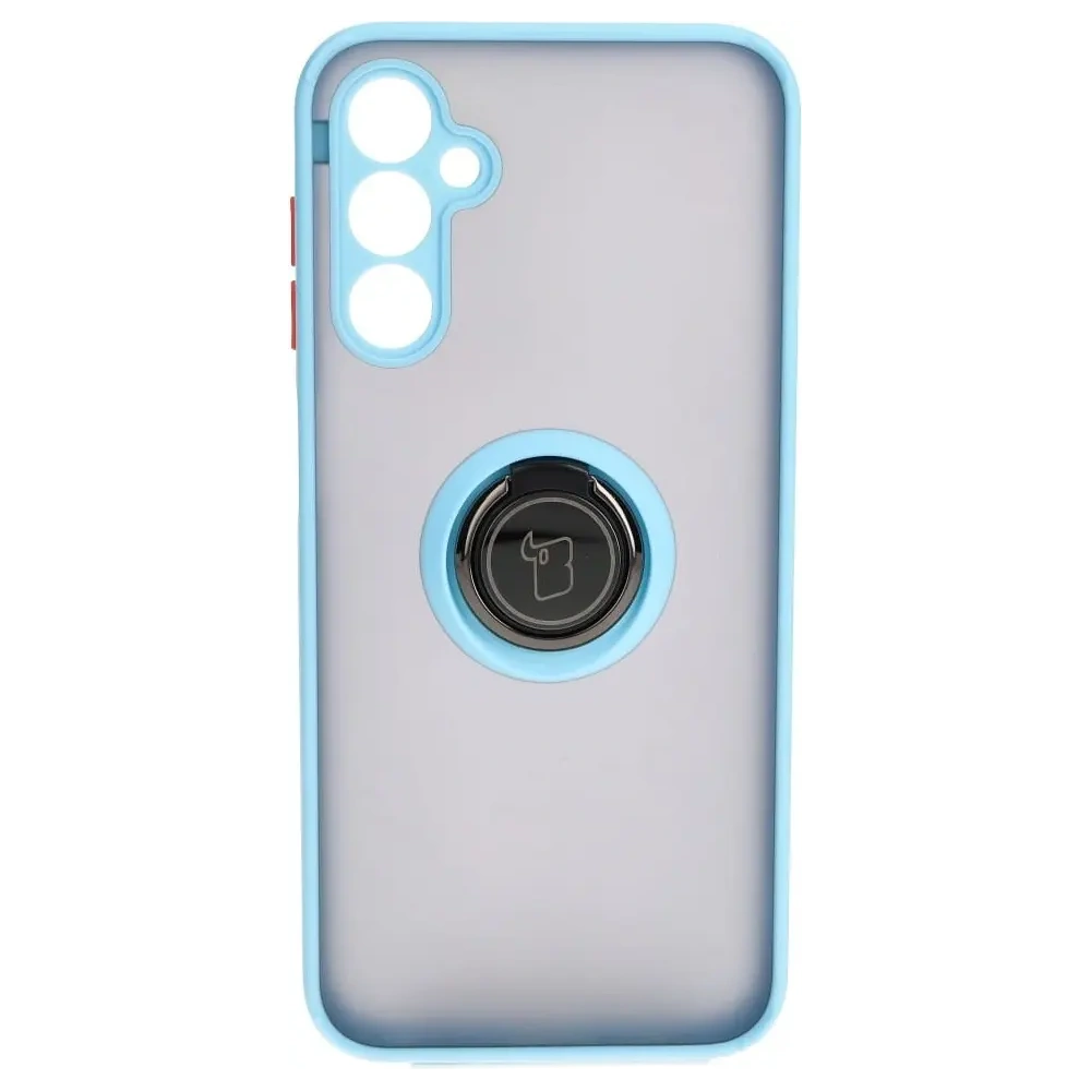 Etui z uchwytem na palec Bizon Case Hybrid Ring do Samsung Galaxy M14 5G przydymione z jasnoniebieską ramką