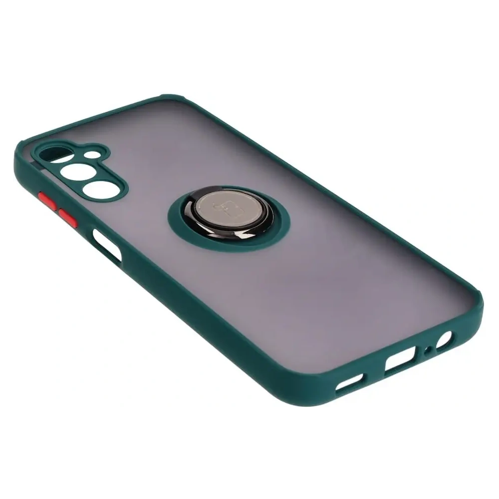 Etui z uchwytem na palec Bizon Case Hybrid Ring do Samsung Galaxy M14 5G przydymione z ciemnozieloną ramką