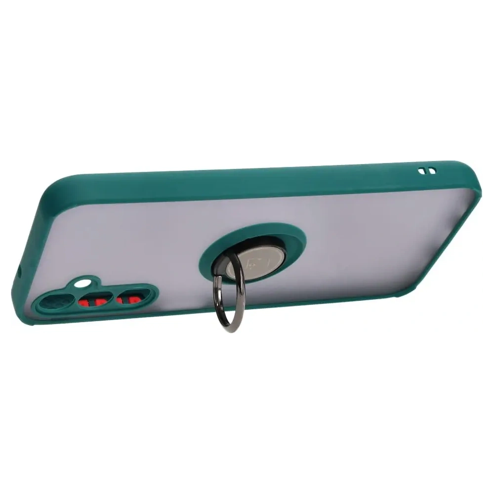 Etui z uchwytem na palec Bizon Case Hybrid Ring do Samsung Galaxy M14 5G przydymione z ciemnozieloną ramką