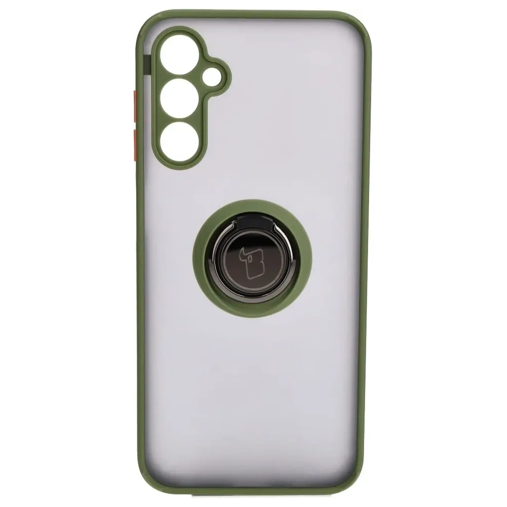 Etui z uchwytem na palec Bizon Case Hybrid Ring do Samsung Galaxy M14 5G przydymione z zieloną ramką