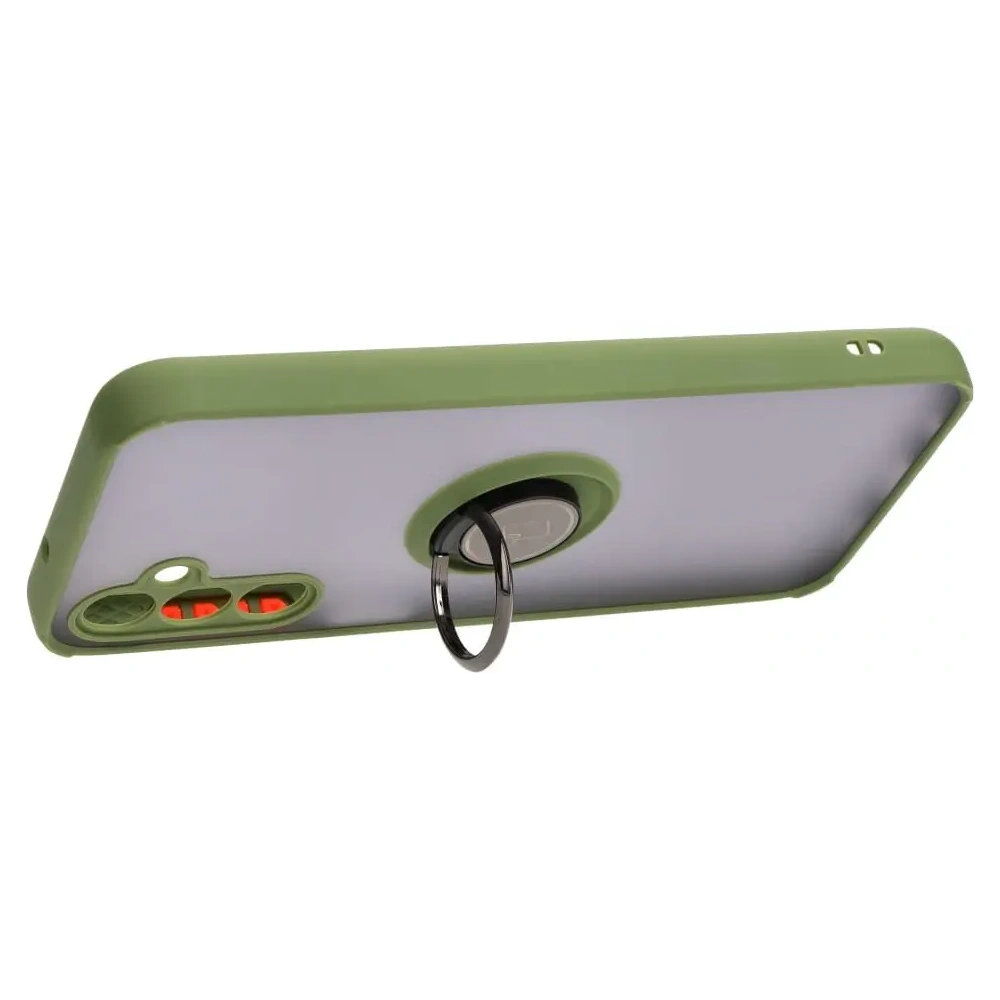 Etui z uchwytem na palec Bizon Case Hybrid Ring do Samsung Galaxy M14 5G przydymione z zieloną ramką