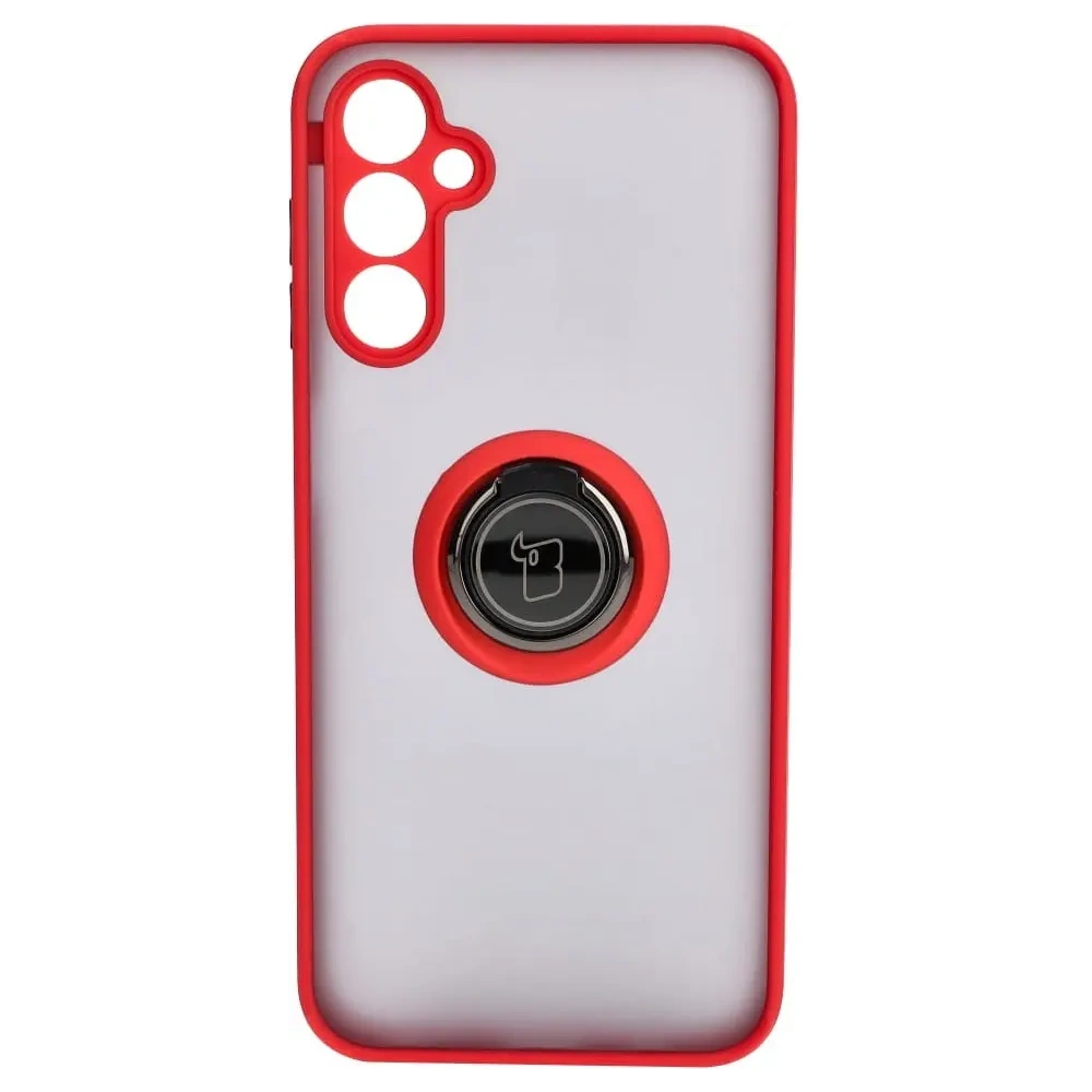 Etui z uchwytem na palec Bizon Case Hybrid Ring do Samsung Galaxy M14 5G przydymione z czerwoną ramką