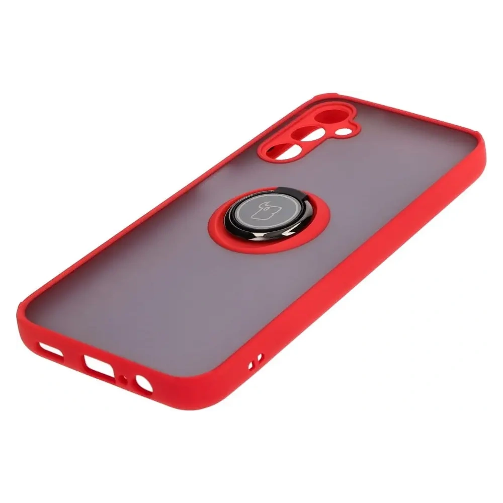 Etui z uchwytem na palec Bizon Case Hybrid Ring do Samsung Galaxy M14 5G przydymione z czerwoną ramką