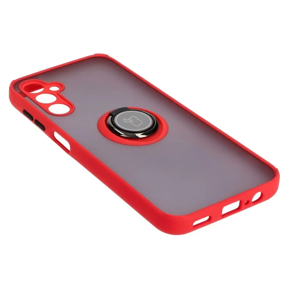 Etui z uchwytem na palec Bizon Case Hybrid Ring do Samsung Galaxy M14 5G przydymione z czerwoną ramką