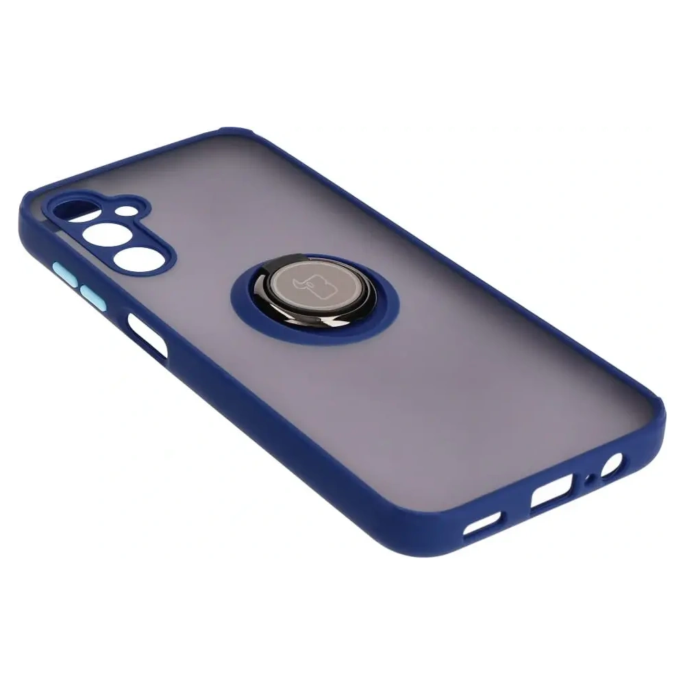 Etui z uchwytem na palec Bizon Case Hybrid Ring do Samsung Galaxy M14 5G przydymione z granatową ramką