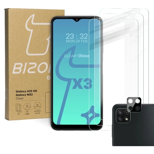 Buy Bizon Glass Clear 3x tempered glass + lens glass Samsung Galaxy A22 4G / M22 - BIZ7580 - {ean13} - Home Screen Store Europe