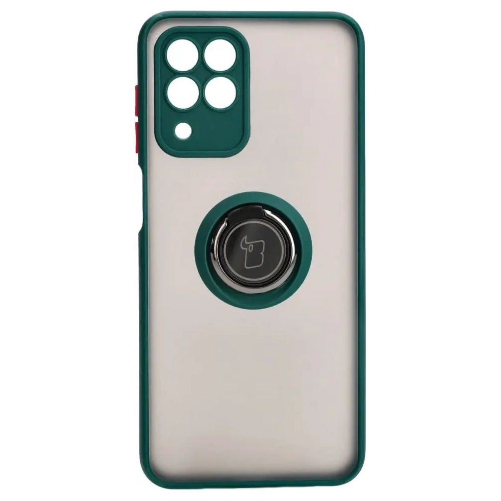Etui z uchwytem na palec Bizon Case Hybrid Ring do Samsung Galaxy M33 5G przydymione z ciemnozieloną ramką