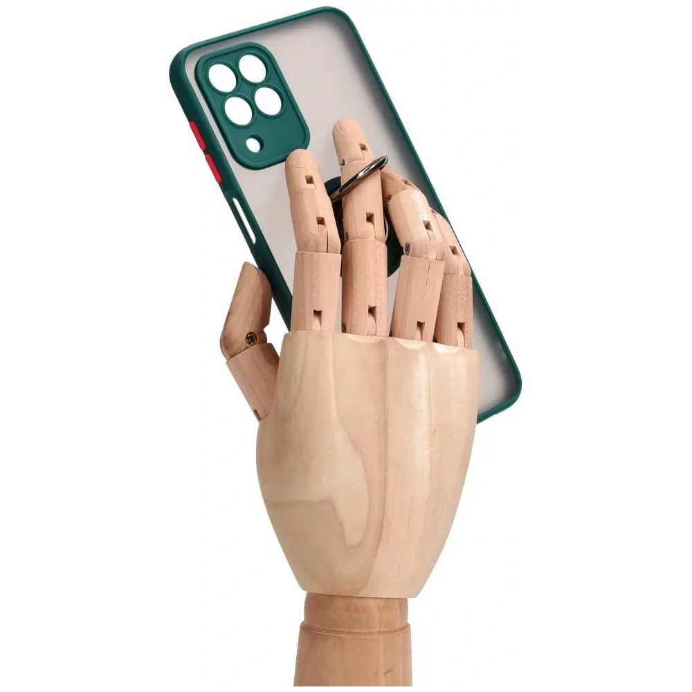 Etui z uchwytem na palec Bizon Case Hybrid Ring do Samsung Galaxy M33 5G przydymione z ciemnozieloną ramką
