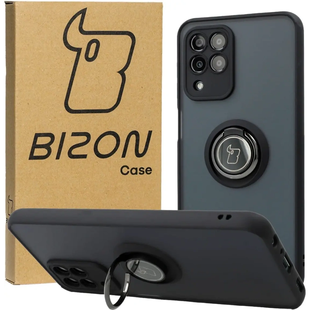 Etui z uchwytem na palec Bizon Case Hybrid Ring do Samsung Galaxy M33 5G przydymione z czarną ramką