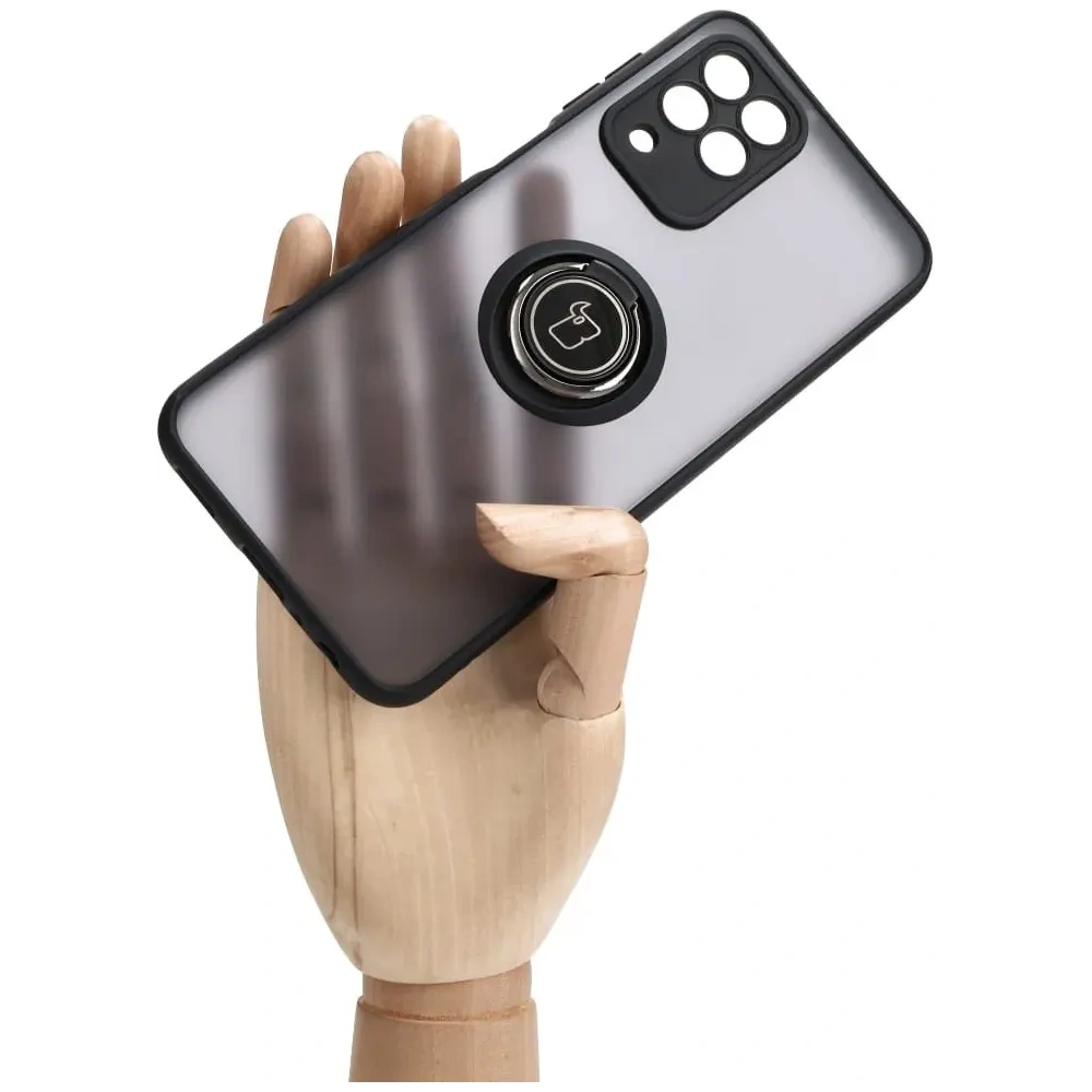 Etui z uchwytem na palec Bizon Case Hybrid Ring do Samsung Galaxy M33 5G przydymione z czarną ramką
