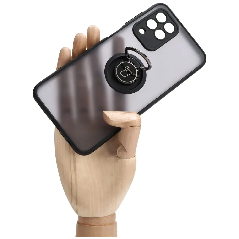 Etui z uchwytem na palec Bizon Case Hybrid Ring do Samsung Galaxy M33 5G przydymione z czarną ramką