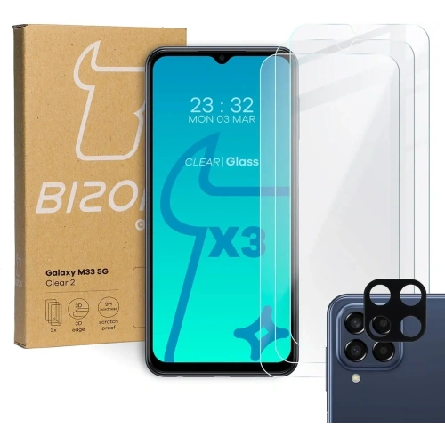 Kup 3x Szkło na ekran + szkło na aparat BIZON Clear 2 do Samsung Galaxy M33 5G - BIZ1331 - {ean13} - Sklep Home Screen