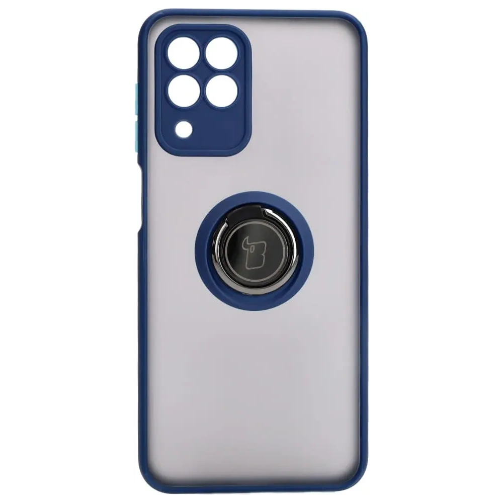 Etui z uchwytem na palec Bizon Case Hybrid Ring do Samsung Galaxy M33 5G przydymione z granatową ramką