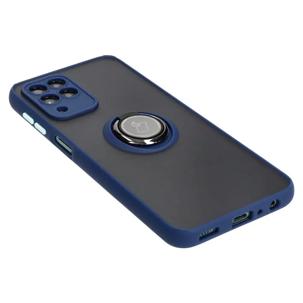 Etui z uchwytem na palec Bizon Case Hybrid Ring do Samsung Galaxy M33 5G przydymione z granatową ramką
