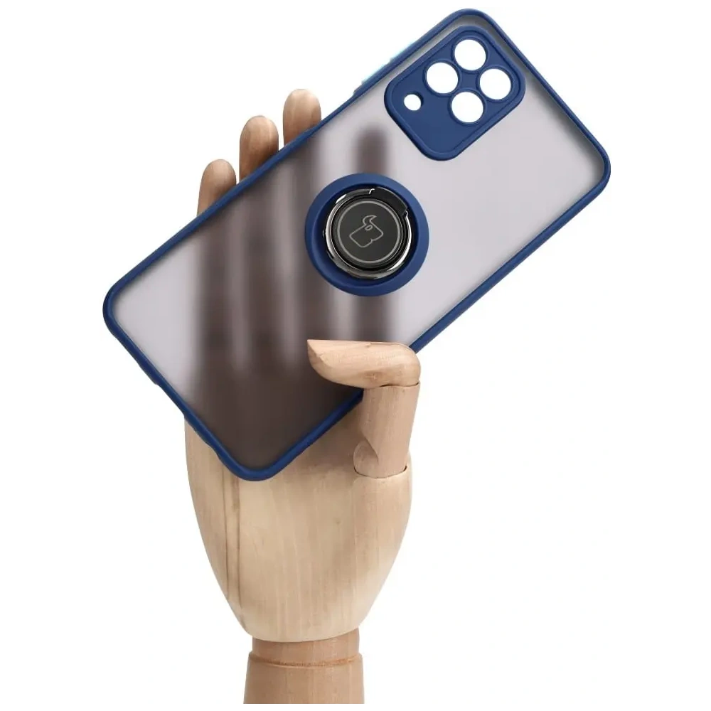Etui z uchwytem na palec Bizon Case Hybrid Ring do Samsung Galaxy M33 5G przydymione z granatową ramką