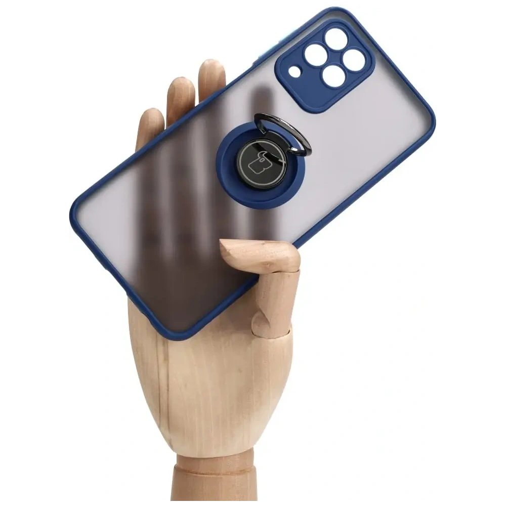 Etui z uchwytem na palec Bizon Case Hybrid Ring do Samsung Galaxy M33 5G przydymione z granatową ramką