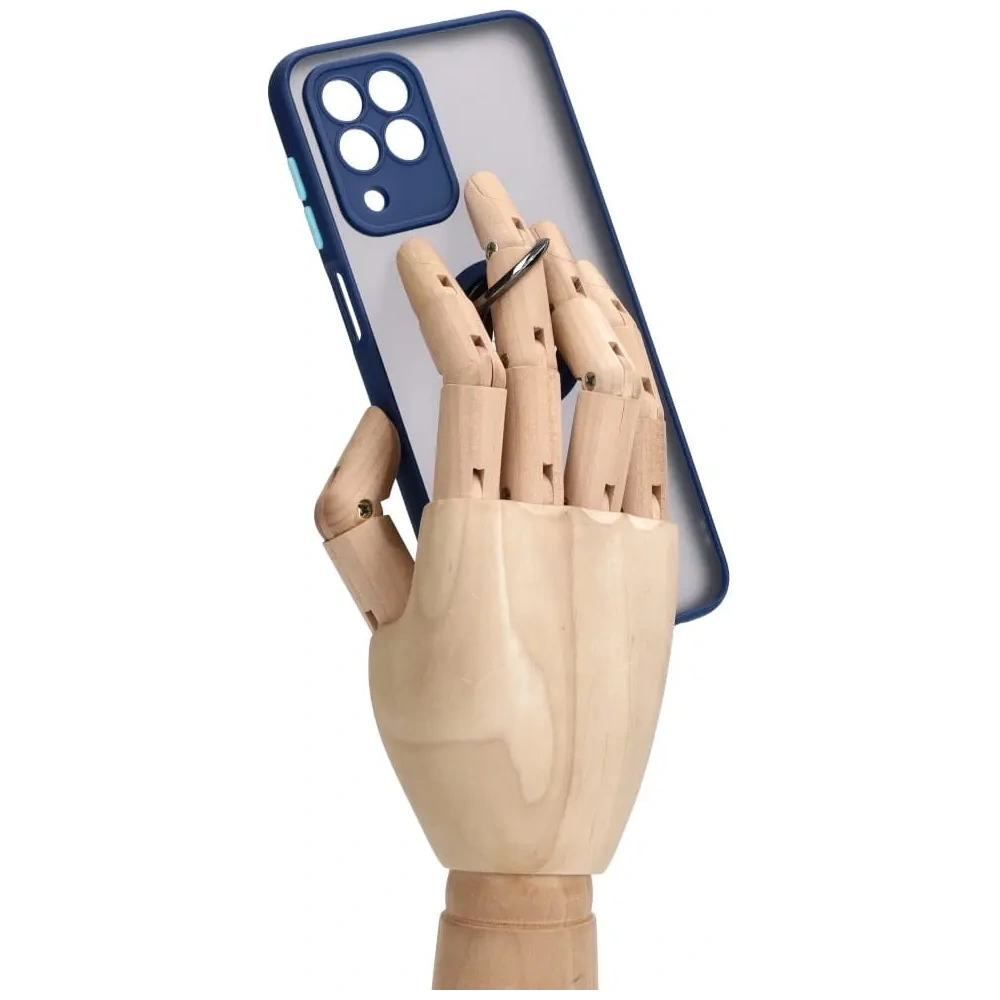 Etui z uchwytem na palec Bizon Case Hybrid Ring do Samsung Galaxy M33 5G przydymione z granatową ramką