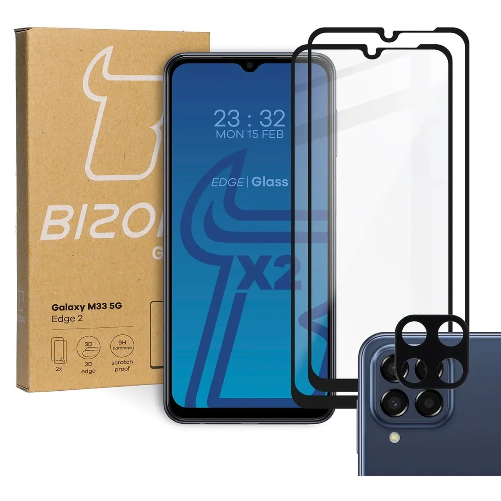 2x Szkło na ekran + szkło na aparat BIZON Edge 2 do Samsung Galaxy M33 5G