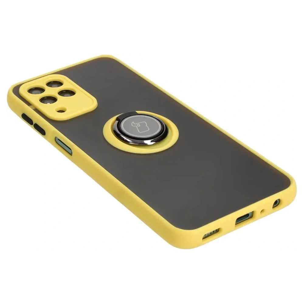 Etui z uchwytem na palec Bizon Case Hybrid Ring do Samsung Galaxy M33 5G przydymione z żółtą ramką