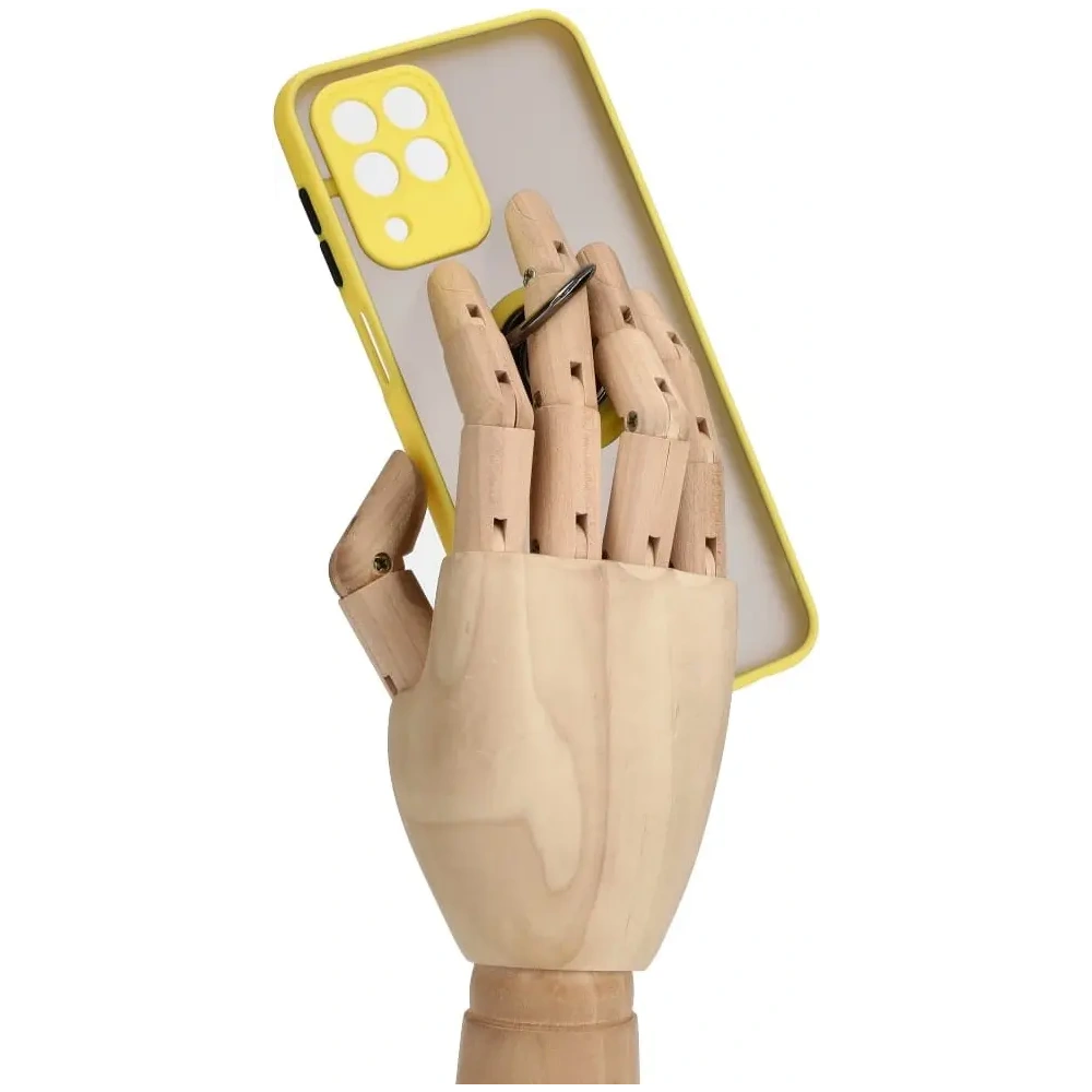 Etui z uchwytem na palec Bizon Case Hybrid Ring do Samsung Galaxy M33 5G przydymione z żółtą ramką