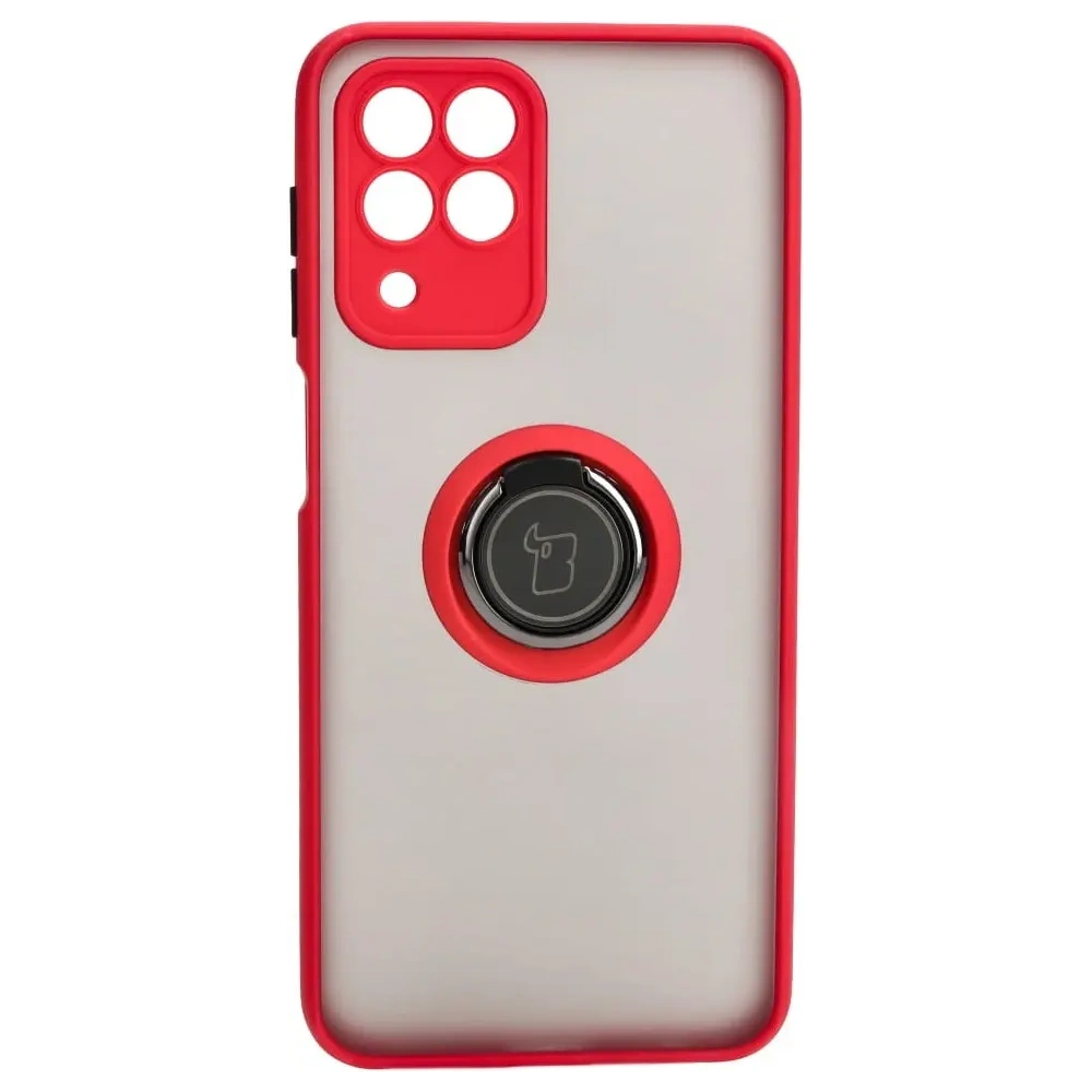 Etui z uchwytem na palec Bizon Case Hybrid Ring do Samsung Galaxy M33 5G przydymione z czerwoną ramką