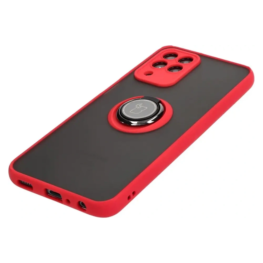 Etui z uchwytem na palec Bizon Case Hybrid Ring do Samsung Galaxy M33 5G przydymione z czerwoną ramką