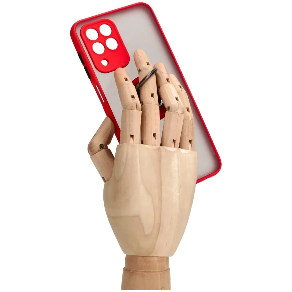 Etui z uchwytem na palec Bizon Case Hybrid Ring do Samsung Galaxy M33 5G przydymione z czerwoną ramką