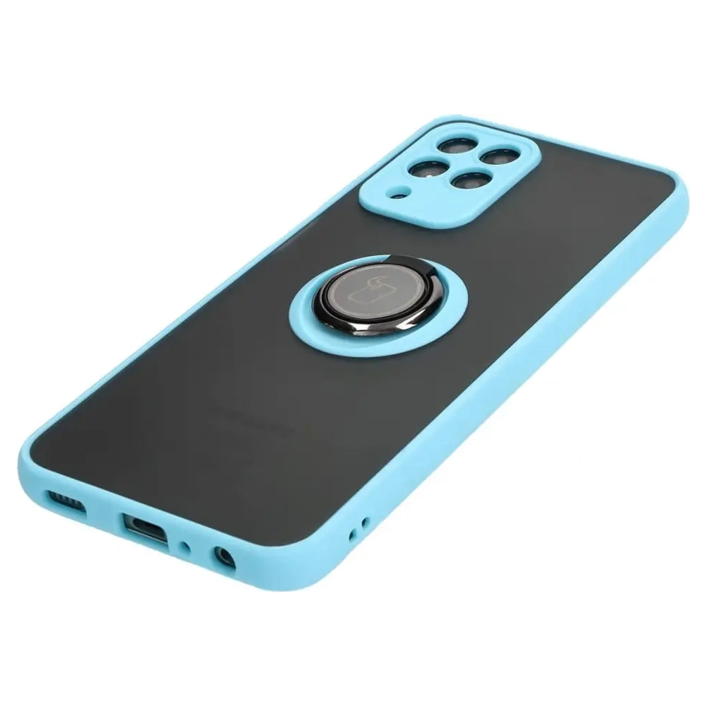 Etui z uchwytem na palec Bizon Case Hybrid Ring do Samsung Galaxy M33 5G przydymione z jasnoniebieską ramką