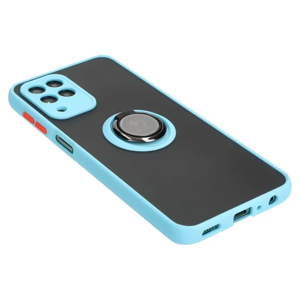 Etui z uchwytem na palec Bizon Case Hybrid Ring do Samsung Galaxy M33 5G przydymione z jasnoniebieską ramką