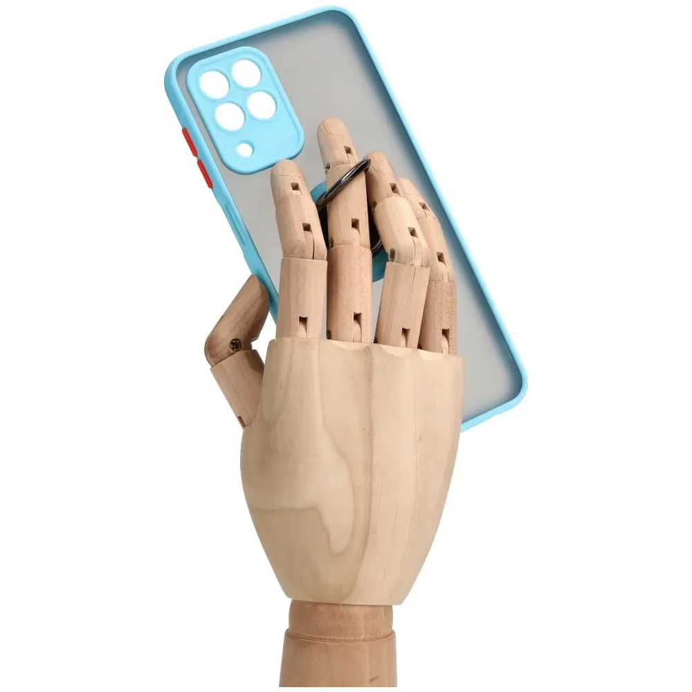 Etui z uchwytem na palec Bizon Case Hybrid Ring do Samsung Galaxy M33 5G przydymione z jasnoniebieską ramką