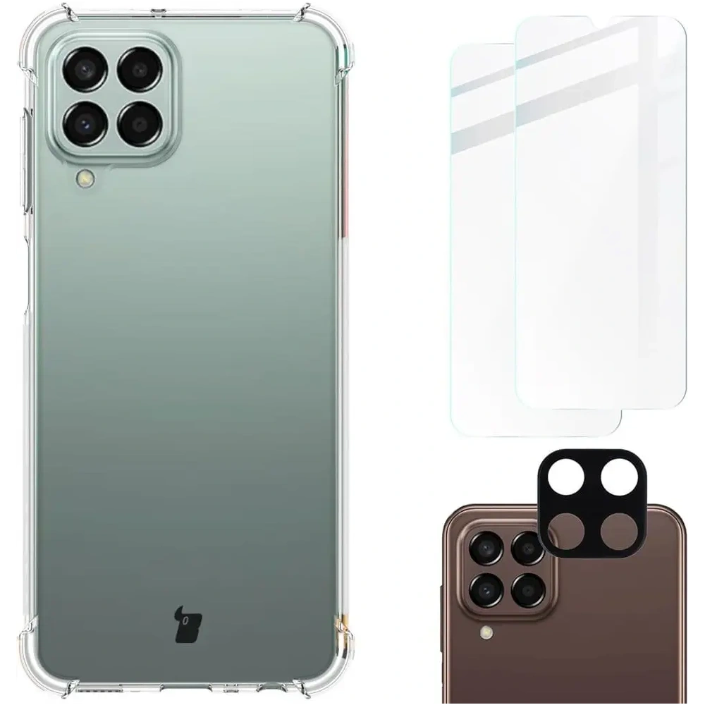 Etui + 2x szkło na ekran + obiektyw Bizon Case Clear Pack do Samsung Galaxy M33 5G przezroczyste