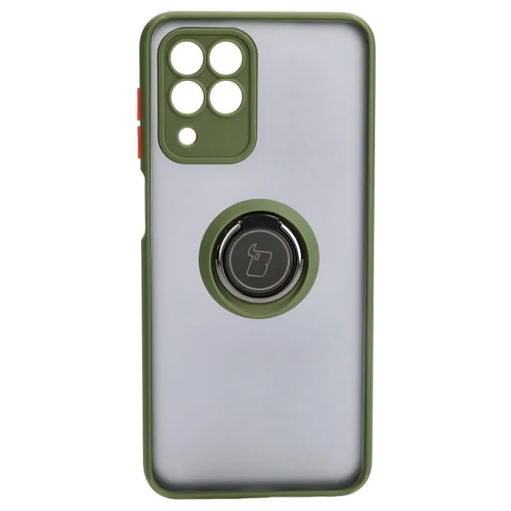 Etui z uchwytem na palec Bizon Case Hybrid Ring do Samsung Galaxy M33 5G przydymione z zieloną ramką
