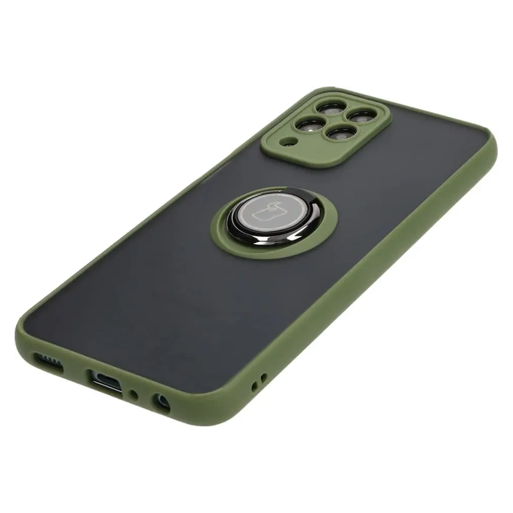 Etui z uchwytem na palec Bizon Case Hybrid Ring do Samsung Galaxy M33 5G przydymione z zieloną ramką