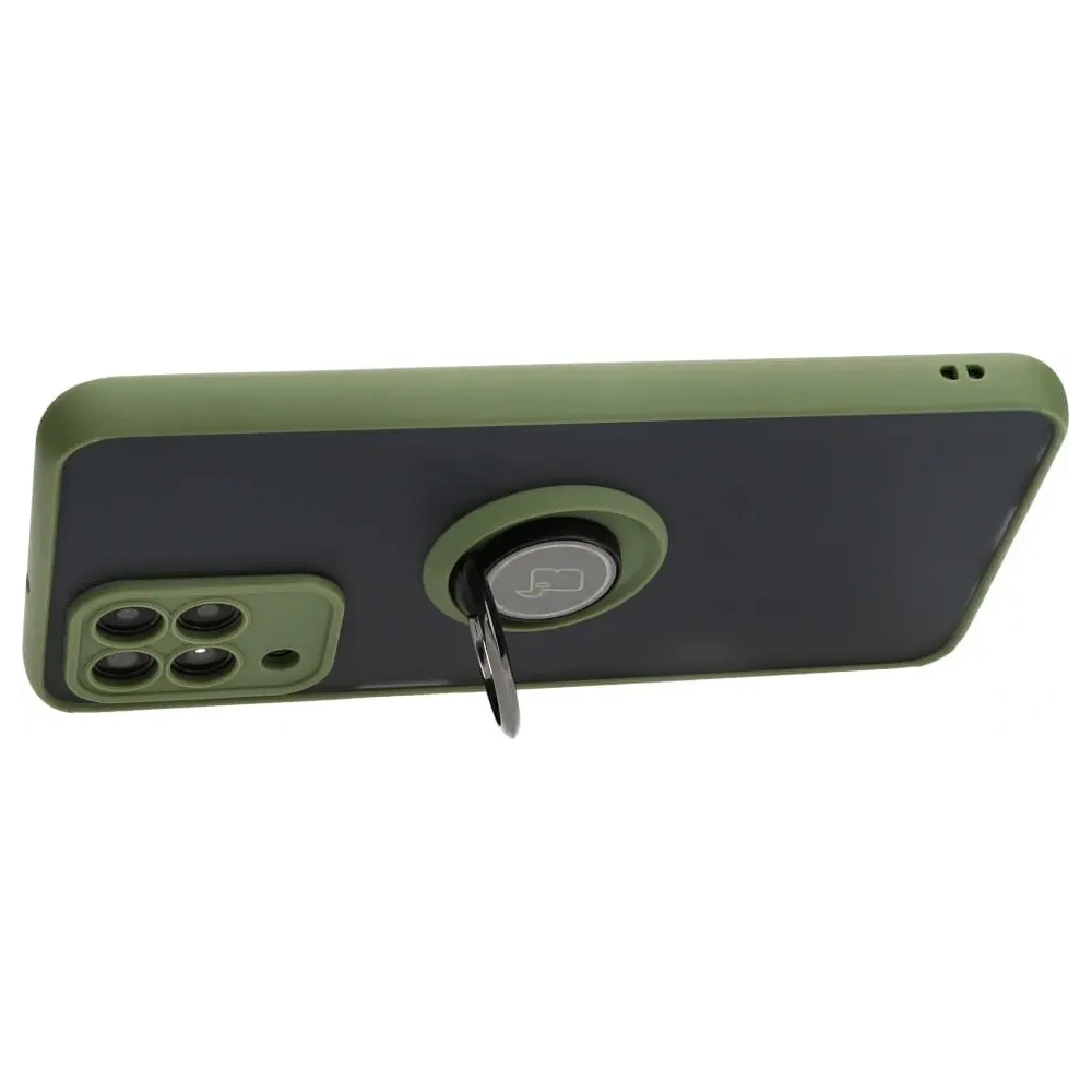 Etui z uchwytem na palec Bizon Case Hybrid Ring do Samsung Galaxy M33 5G przydymione z zieloną ramką