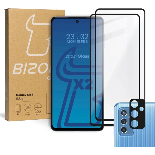 Kup Bizon Glass Edge 2x gehärtetes Glas + Linsen-Schutz Samsung Galaxy M52 schwarz - BIZ7619 - {ean13} - Sklep Home Screen