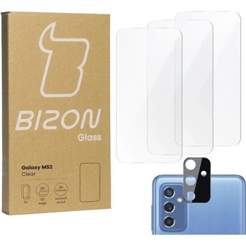 Kup Bizon Glass Clear sticlă securizată - 3 buc. + sticlă lentilă Samsung Galaxy M52 - BIZ1364 - {ean13} - Sklep Home Screen