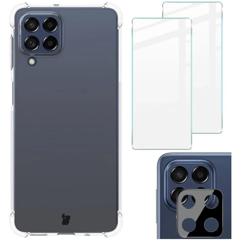 Etui + 2x szkło na ekran + szkło na obiektyw Bizon Case Clear Pack do Samsung Galaxy M53 5G przezroczyste