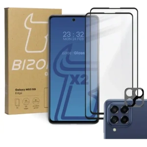 Kup Bizon Glass Edge edzett üveg - [2 PACK] + lencsevédő Samsung Galaxy M53 5G fekete - BIZ1384 - {ean13} - Sklep Home Screen