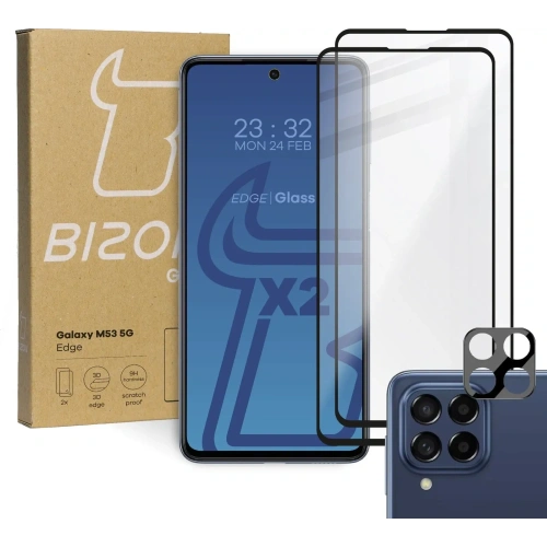 Kup Szkło hartowane Bizon Glass Edge - [2 PACK] + ochrona na obiektyw Samsung Galaxy M53 5G - BIZ1384 - {ean13} - Sklep Home Screen