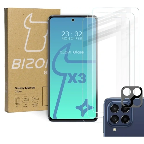 Buy Bizon Glass Clear tempered glass - 3 pcs. + lens glass Samsung Galaxy M53 5G - BIZ1385 - {ean13} - Home Screen Store Europe