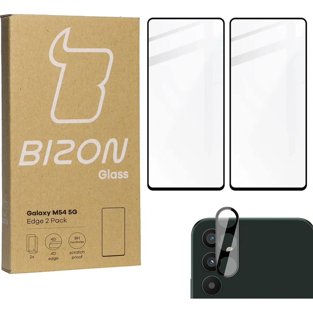 2x Szkło na ekran + szkło na aparat BIZON Edge 2 Pack do Samsung Galaxy M54 5G