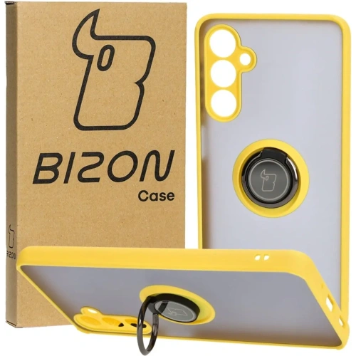 Kup Etui s úchopem na prst Bizon Case Hybrid Ring do Samsung Galaxy M54 5G kouřové s žlutým rámem - BIZ1409 - {ean13} - Sklep Home Screen