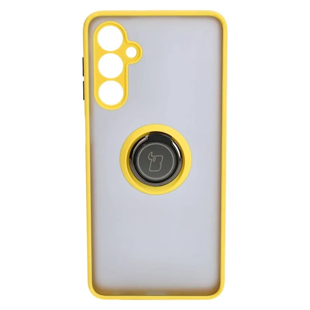 Etui z uchwytem na palec Bizon Case Hybrid Ring do Samsung Galaxy M54 5G przydymione z żółtą ramką