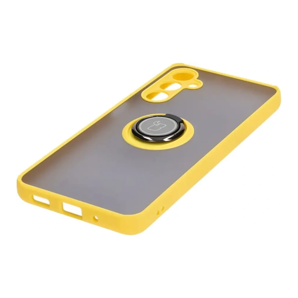 Etui z uchwytem na palec Bizon Case Hybrid Ring do Samsung Galaxy M54 5G przydymione z żółtą ramką