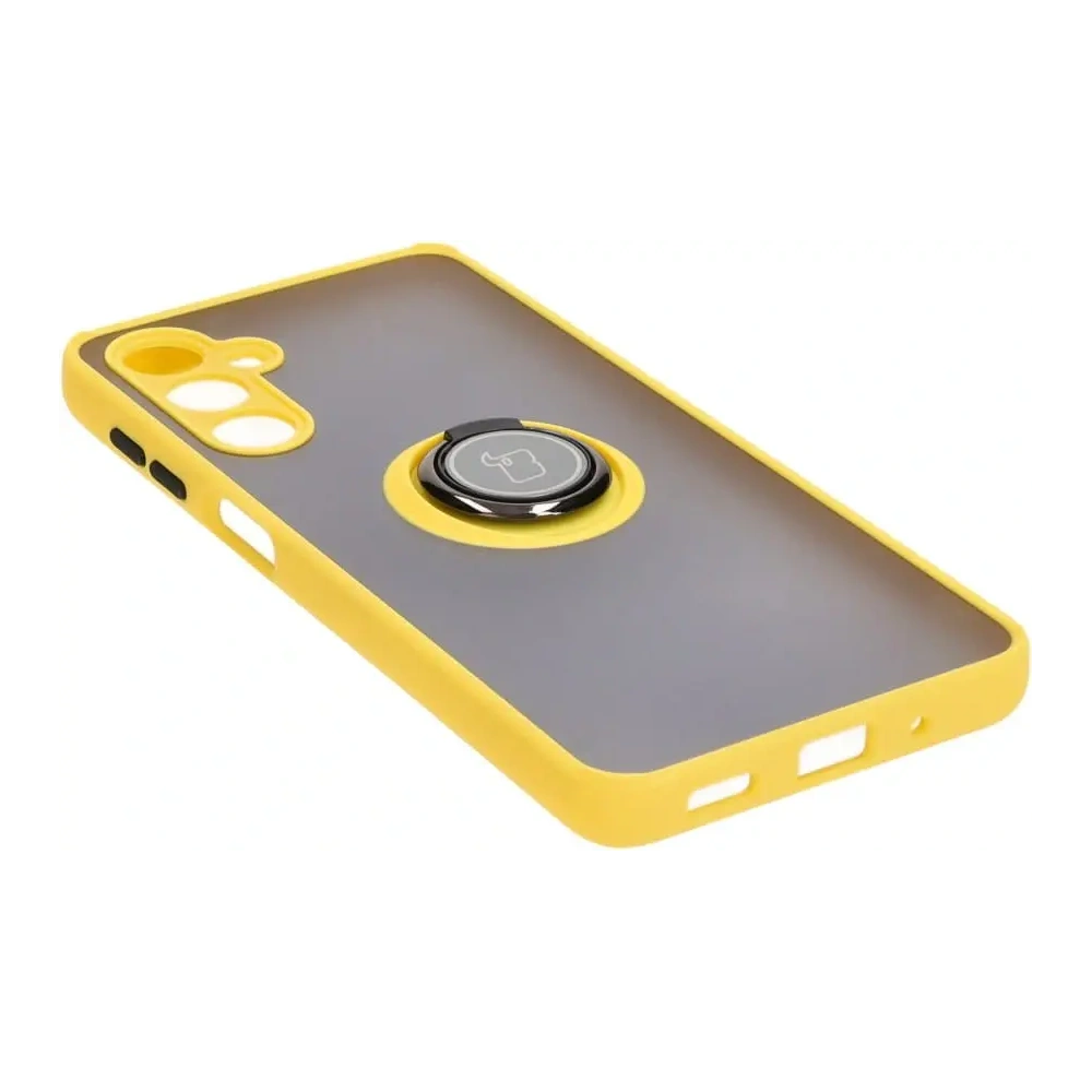 Etui z uchwytem na palec Bizon Case Hybrid Ring do Samsung Galaxy M54 5G przydymione z żółtą ramką