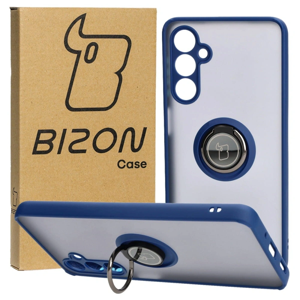 Etui z uchwytem na palec Bizon Case Hybrid Ring do Samsung Galaxy M54 5G przydymione z granatową ramką