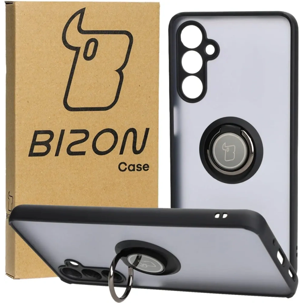 Etui z uchwytem na palec Bizon Case Hybrid Ring do Samsung Galaxy M54 5G przydymione z czarną ramką